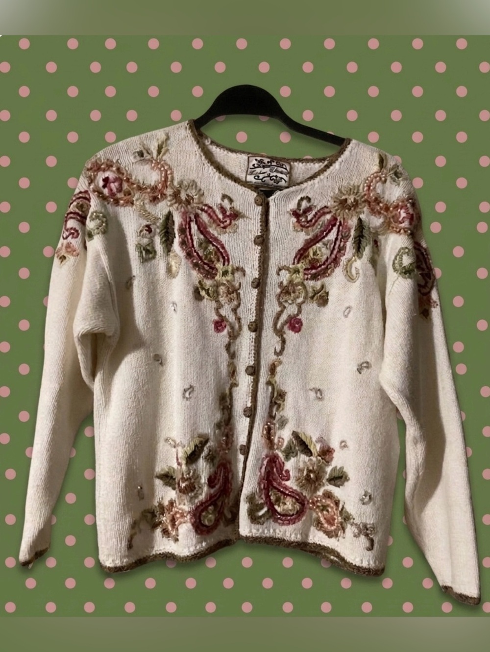 Vintage Heirloom Collectables Embroidered Cardigan Sweater